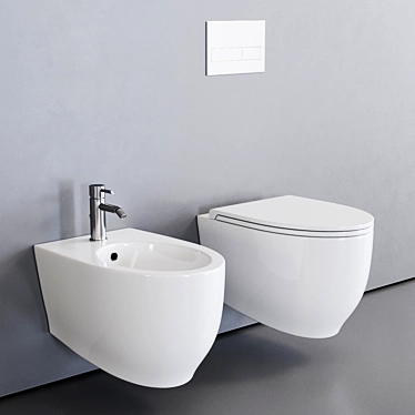 Sleek Fox Wall-Hung Toilet & Bidet Set 3D model image 1 