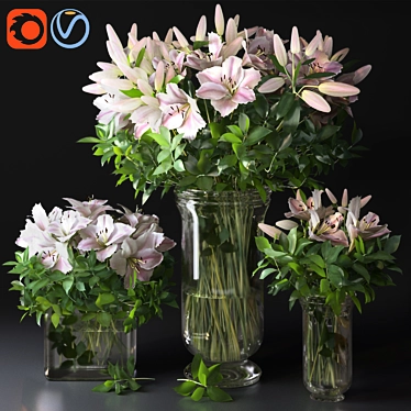 Elegant Lily Bouquet Vases 3D model image 1 