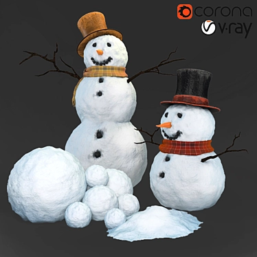 Frosty Friends: Snowman Duo 3D model image 1 