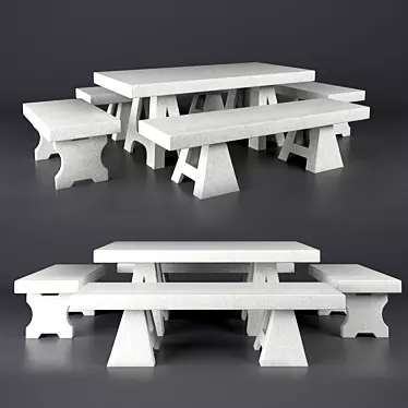 Rustic Bench & Table Set 3D model image 1 