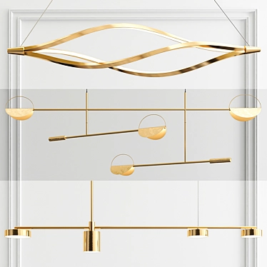 Sleek Linear Shape Pendants - 3 Varieties 3D model image 1 