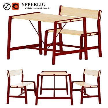 YPPERLIG Child Table Set with Bench 3D model image 1 