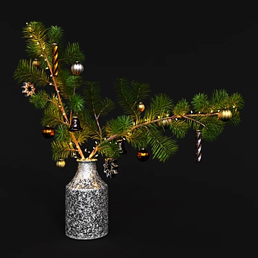 Festive Pine Branches in Vase 3D model image 1 