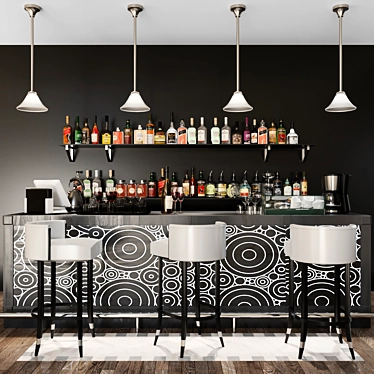 Sleek Bar Counter Set: Alcohol, Cocktails, Lamp, Chair, Cash Desk, Coffee Maker 3D model image 1 