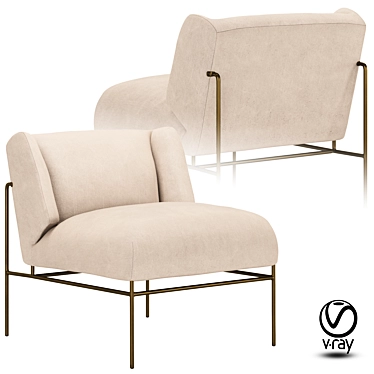 Elegant Rhett Chair: Boucle Upholstery & Vintage Brass-Finished Steel Base 3D model image 1 