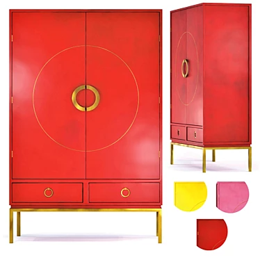 Chinese Red Wedding Cupboard: Storage with Style 3D model image 1 