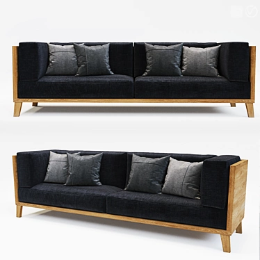 Modern Oak Linen Sofa Set 3D model image 1 