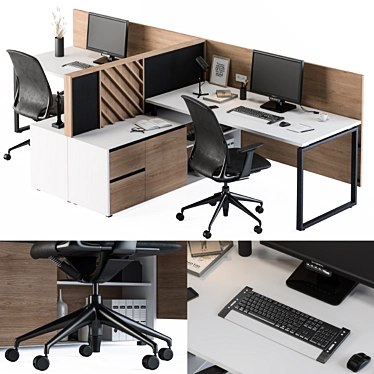 Functional Office Work Table Set 3D model image 1 