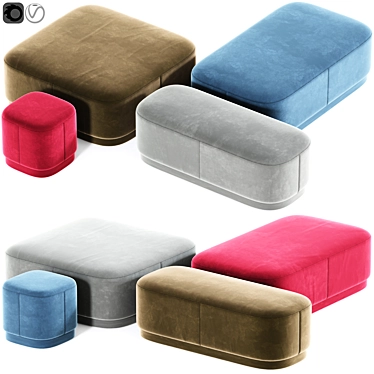 Contemporary Pouf Set 3D model image 1 