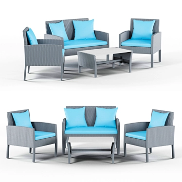 Modern Gray Rattan Seating Set 3D model image 1 