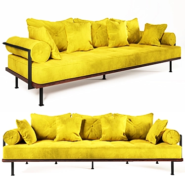 Artisanal Velvet Sofa with Brass Frame 3D model image 1 