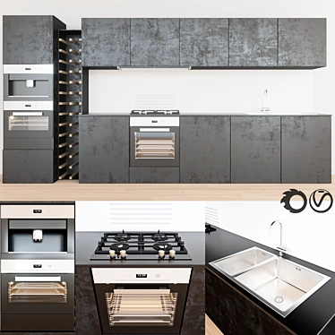 Modern Kitchen Set: Gas, Hood, Sink, Coffeemaker, Ovens 3D model image 1 