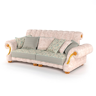 Classic Velvet Sofa with Natural Wood Accents 3D model image 1 