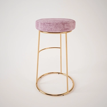 Plush Pink Velvet Stool 3D model image 1 