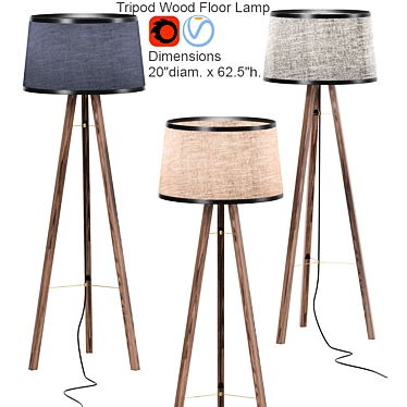 Wooden Tripod Floor Lamp 3D model image 1 