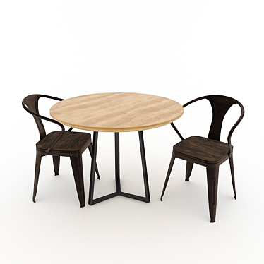 Industrial Chic Table and Chair 3D model image 1 