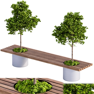 Nature-Inspired Bench With Plants 3D model image 1 