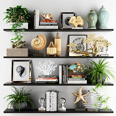 Exquisite Decorative Set with Plants, Vases, and Statuettes 3D model image 1 