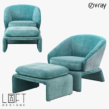 LoftDesigne 32820 Armchair and Pouffe - Stylish and Comfy 3D model image 1 