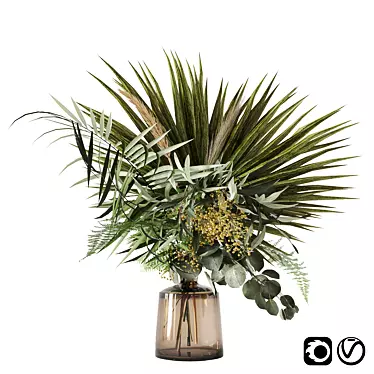 Tropical Green Oasis: Palms & Bouquet 3D model image 1 