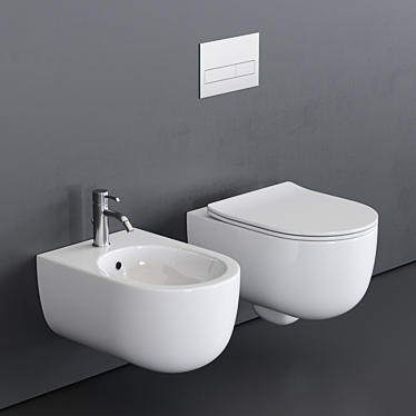 Elegant Wall-Hung Toilet Set 3D model image 1 