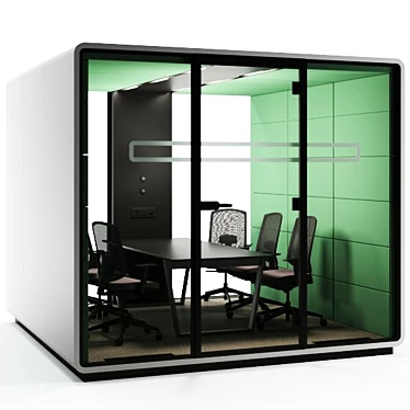 Mikomax HUSH MEET L: Modern Acoustic Office Stand with Table & Chairs 3D model image 1 