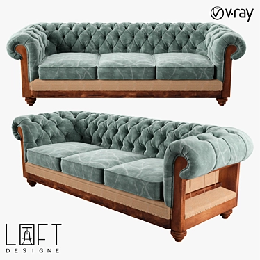 Sleek Wood & Fabric Sofa | LoftDesigne 4227 3D model image 1 