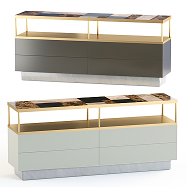 Marble-Tiled Sideboard with Brass Accent 3D model image 1 