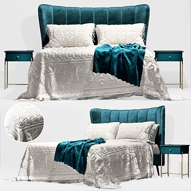 Charley Double Bed - Elegant Seafoam Blue Velvet 3D model image 1 