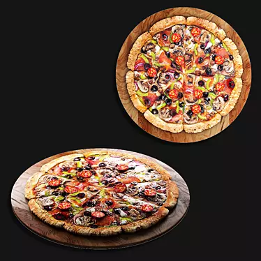 Wooden Tray Pizza: Sizzling Hot! 3D model image 1 
