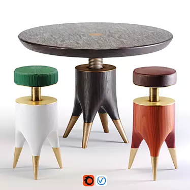 Mushroom Magic: Table & Stool Duo 3D model image 1 