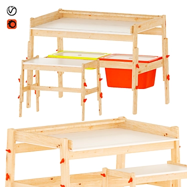 Adjustable Children's Desk & Bench Set 3D model image 1 