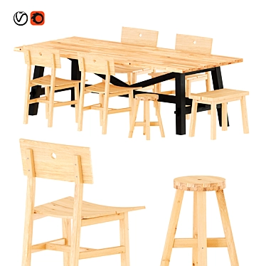 Acacia Dining Set: Table & Chairs 3D model image 1 