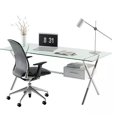 Sleek Glass Office Desk 3D model image 1 
