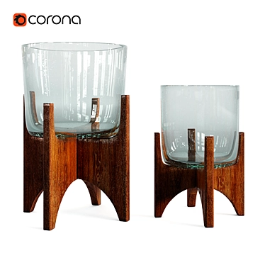 Stunning Glass Planters with Wooden Stand 3D model image 1 