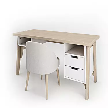 Modern Desk with Drawers 3D model image 1 