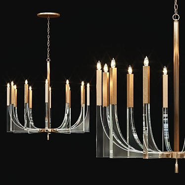 Elegant Acrylic and Brass Chandelier 3D model image 1 