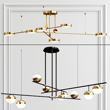 Modern Industrial Chandelier: Brass & Glass 3D model image 1 