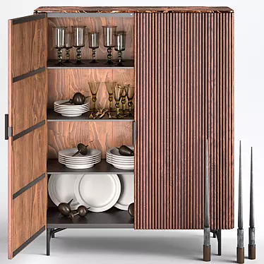 RIGADIN Oak Buffet with Curved Doors 3D model image 1 