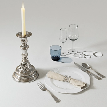 Elegant Table Setting with Candlestick 3D model image 1 