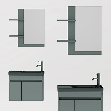 Nplus Bathroom Micra 60 - Compact Washbasin Cabinet 3D model image 1 