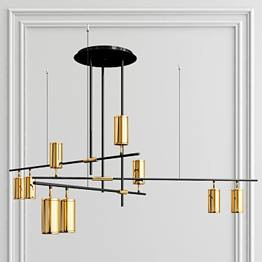 Minimalist Metal Chandelier with Rotating Golden Shades 3D model image 1 