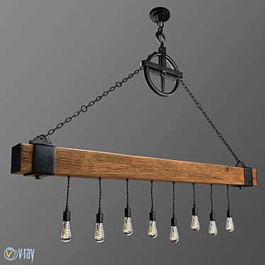 Rustic Wood Beam Pendant Light with Edison Bulbs 3D model image 1 