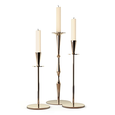 Elegant Set of 3 Metal Candlesticks 3D model image 1 