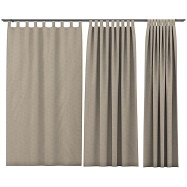 3DMAX Curtain Set | 3 Styles & Curtain Pole 3D model image 1 