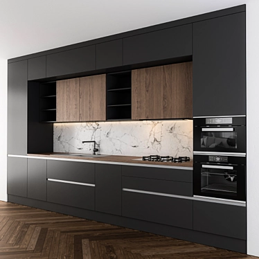 Sleek Dark Gray Wood Kitchen 3D model image 1 