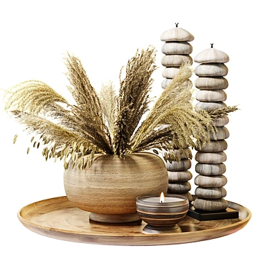 Rustic Clay Vase with Dry Grass 3D model image 1 