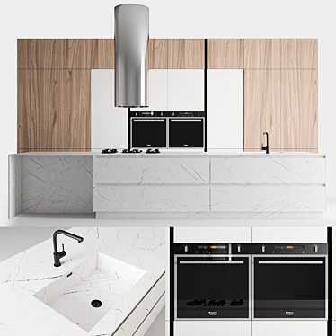 Sleek White Marble Kitchen 3D model image 1 