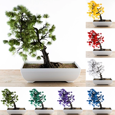 Vibrant Rainbow Bonsai Tree 3D model image 1 