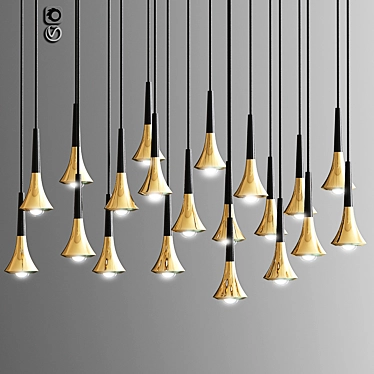 Rain Cluster Pendant Light: Stunning 14-Light Round Design 3D model image 1 